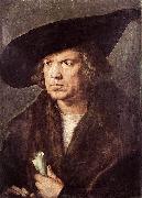 Albrecht Durer Portrait of a Man with Baret and Scroll oil